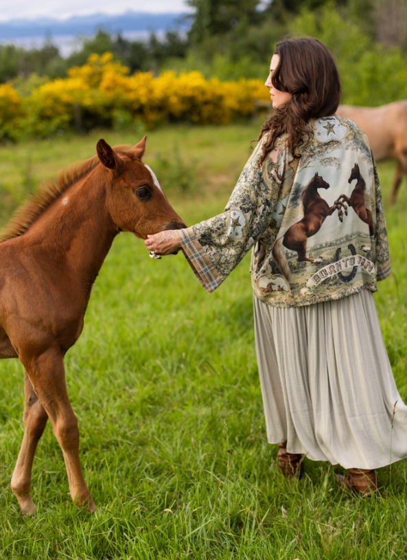 Market of Stars - Born To Run Pixie Duster Crop Kimono w/ Wild Horse & Florals