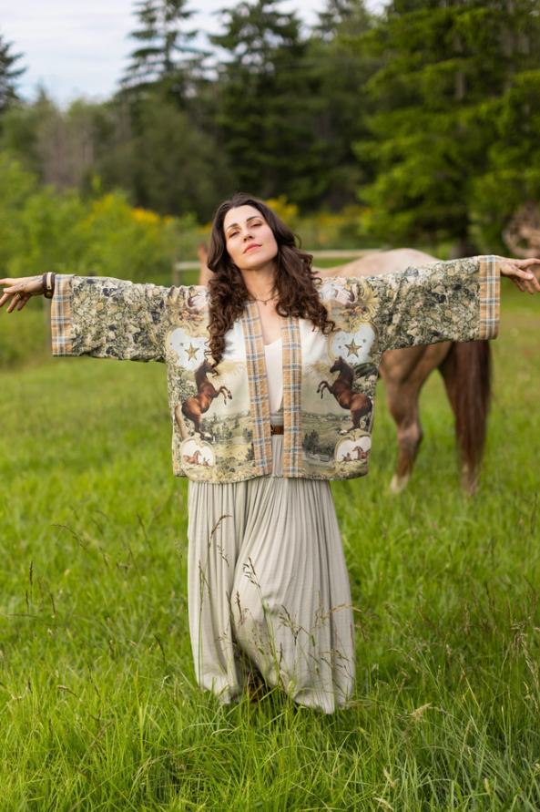 Market of Stars - Born To Run Pixie Duster Crop Kimono w/ Wild Horse & Florals