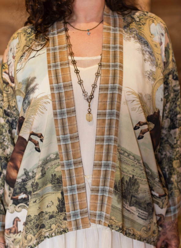 Market of Stars - Born To Run Pixie Duster Crop Kimono w/ Wild Horse & Florals