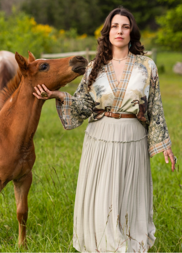 Market of Stars - Born To Run Pixie Duster Crop Kimono w/ Wild Horse & Florals