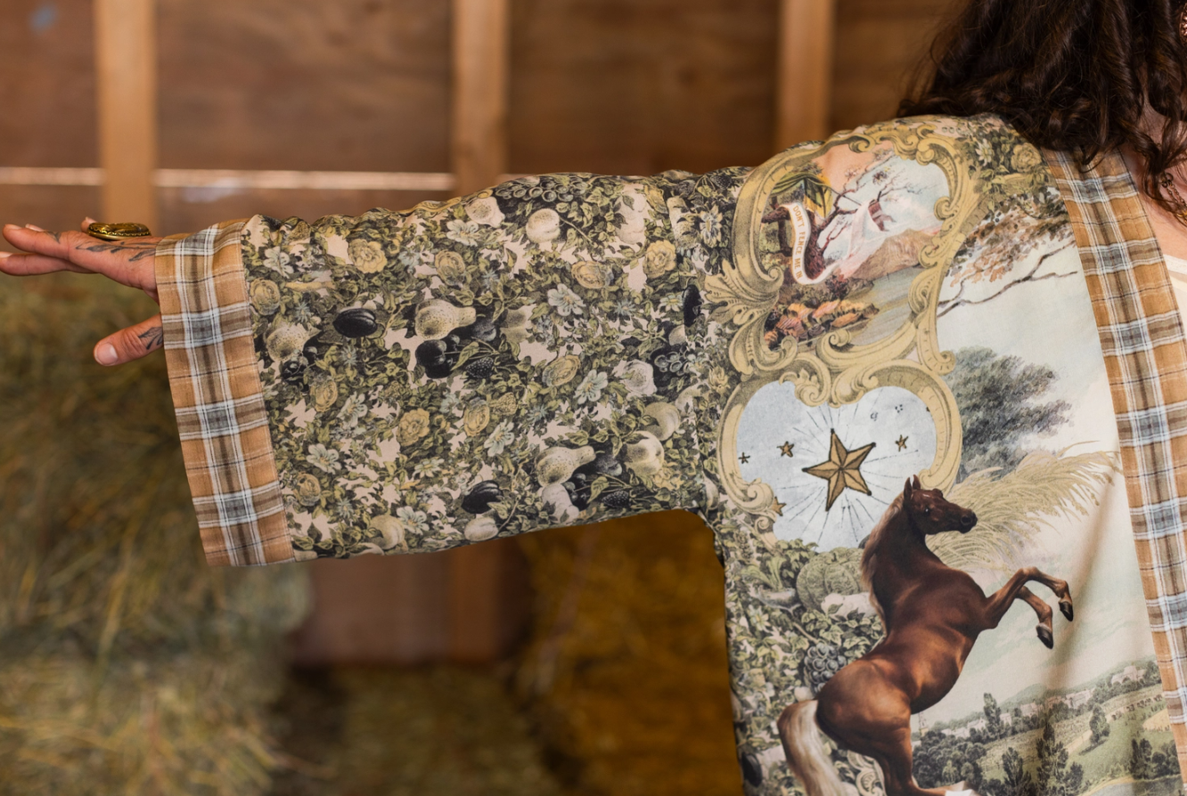 Market of Stars - Born To Run Pixie Duster Crop Kimono w/ Wild Horse & Florals