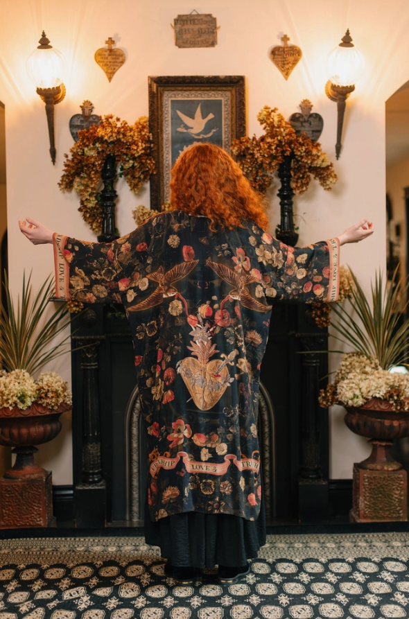 Market of Stars - Heart of Gold Opera Duster Kimono Robe w/ Sacred Heart