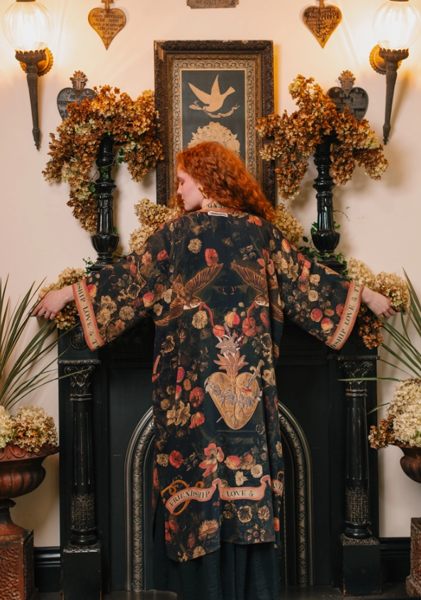 Market of Stars - Heart of Gold Opera Duster Kimono Robe w/ Sacred Heart