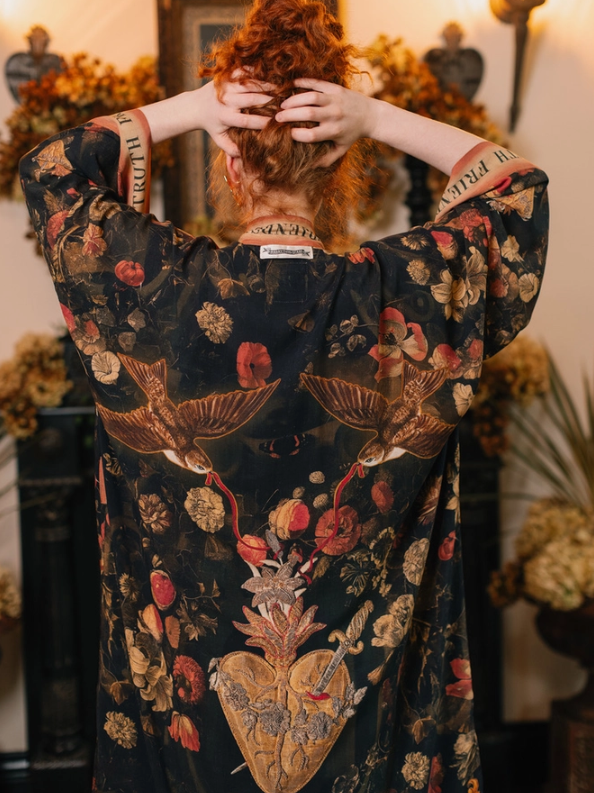 Market of Stars - Heart of Gold Opera Duster Kimono Robe w/ Sacred Heart