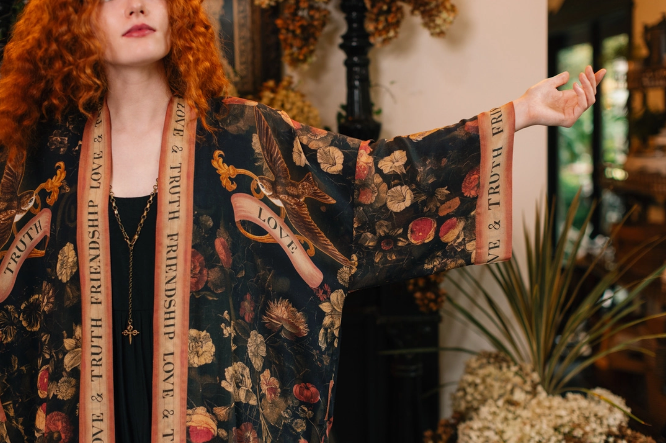 Market of Stars - Heart of Gold Opera Duster Kimono Robe w/ Sacred Heart