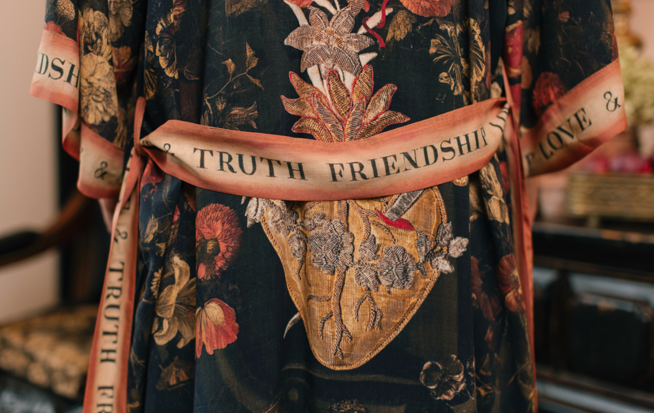 Market of Stars - Heart of Gold Opera Duster Kimono Robe w/ Sacred Heart