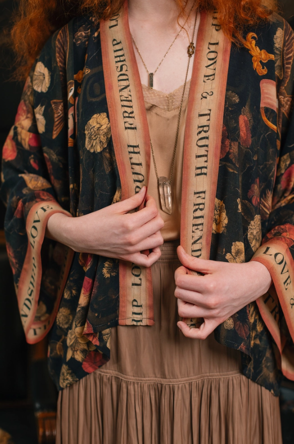 Market of Stars - Heart of Gold Pixie Duster Crop Kimono w/ Sacred Heart