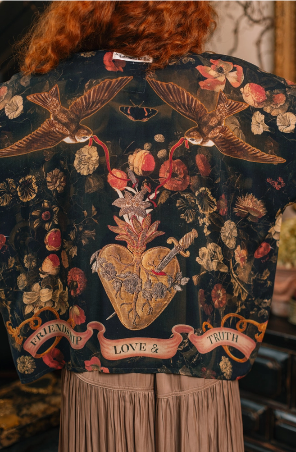 Market of Stars - Heart of Gold Pixie Duster Crop Kimono w/ Sacred Heart