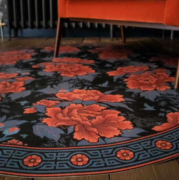 BEIJA FLOR Vinyl Rug Round - Marvellous Coral Charm