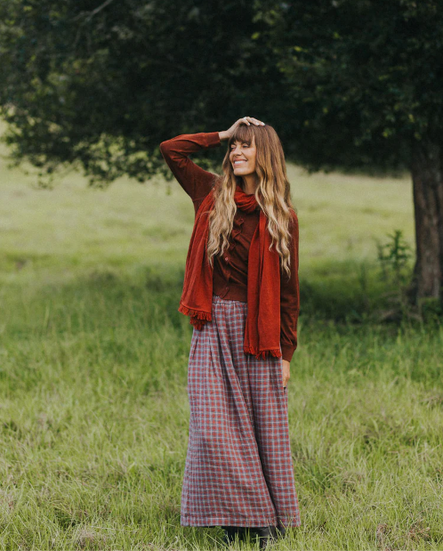 MONTAIGNE - Women’s Red Check Linen Pants – 100% French Linen Relaxed Fit