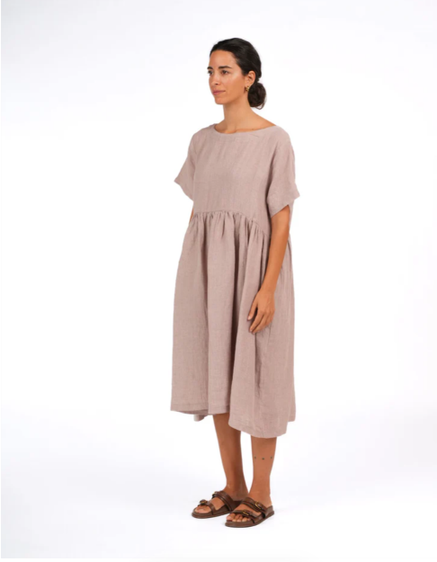 MONTAIGNE - Juni French Linen Summer Staple Dress in Houndstooth - Natural