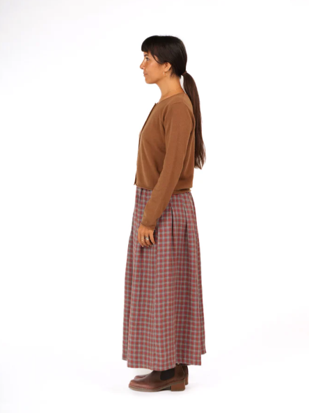 MONTAIGNE - Women’s Red Check Linen Pants – 100% French Linen Relaxed Fit