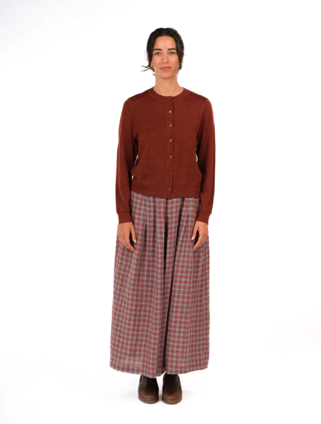 MONTAIGNE - Women’s Red Check Linen Pants – 100% French Linen Relaxed Fit