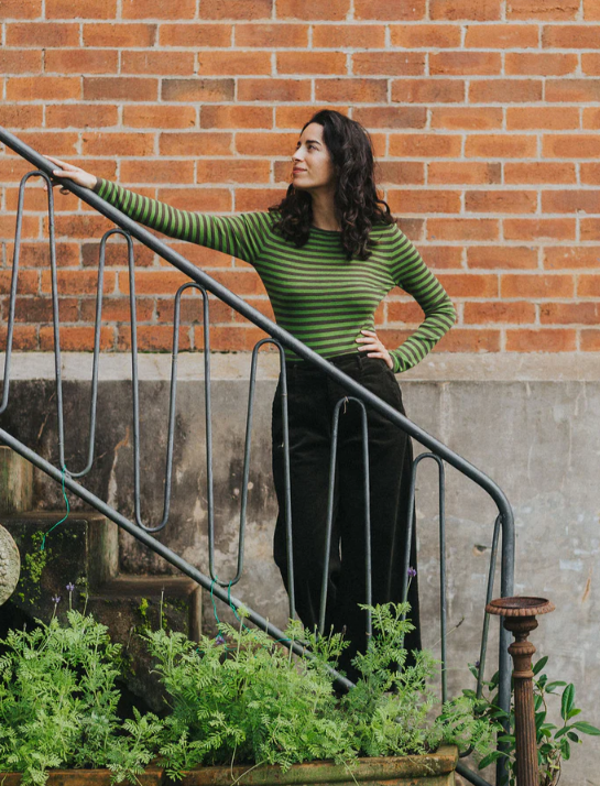 MONTAIGNE - Women’s 100% Australian Merino Wool Knit Spencer in Stripe - Green