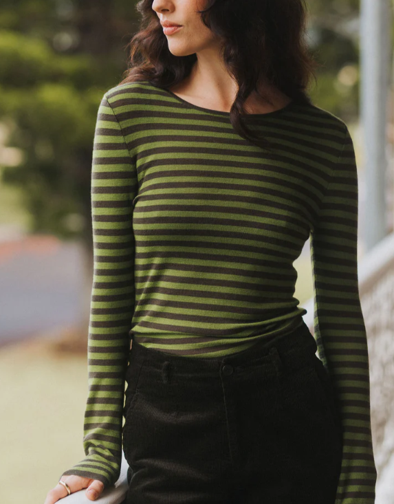 MONTAIGNE - Women’s 100% Australian Merino Wool Knit Spencer in Stripe - Green