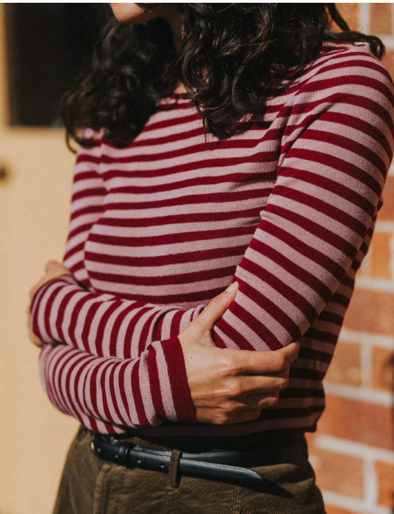 MONTAIGNE - Women’s 100% Australian Merino Wool Knit Spencer in Stripe - Red