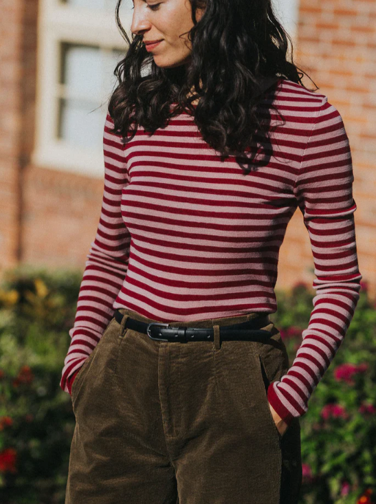 MONTAIGNE - Women’s 100% Australian Merino Wool Knit Spencer in Stripe - Red
