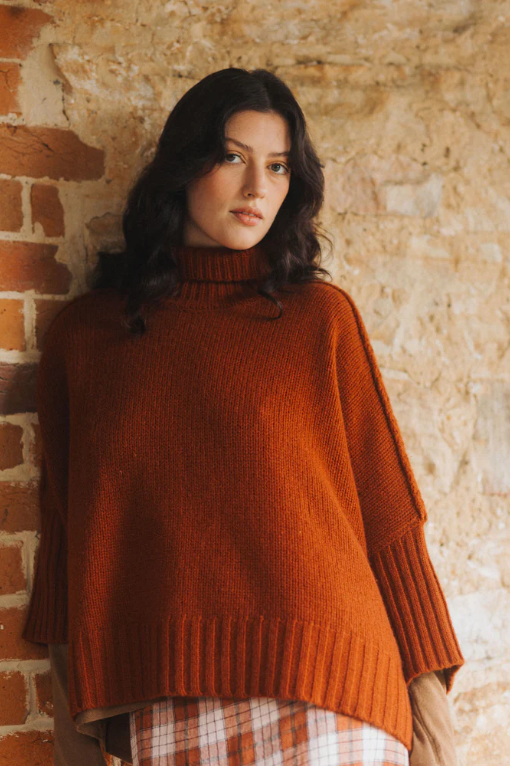 MONTAIGNE - Balmain Pure New Zealand Lambswool Roll Neck Sweater- Rust