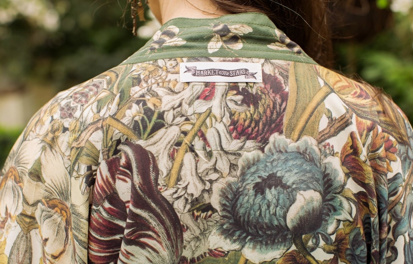 Market of Stars - Love Grows Wild Floral Bamboo Cropped Kimono with Bees