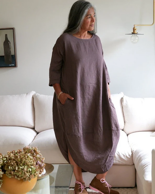 MONTAIGNE PARIS - Scalloped edge linen dress Made in Italy