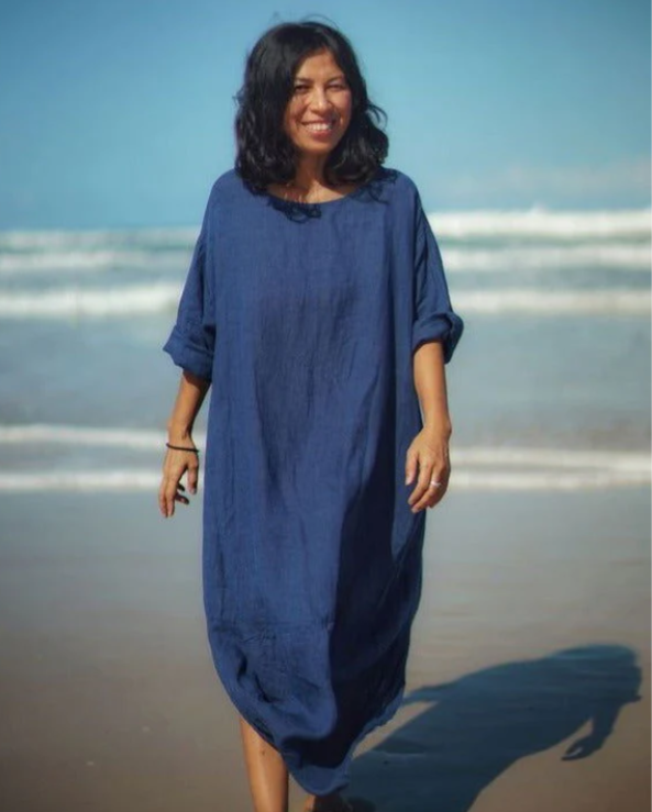 MONTAIGNE PARIS - Scalloped edge linen dress Made in Italy