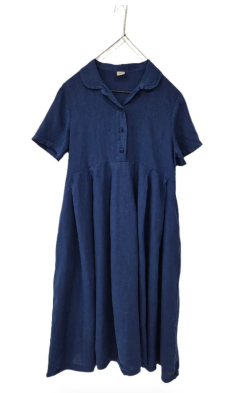 MONTAIGNE PARIS - Vianne Linen Dress with Pleats and Side Pockets