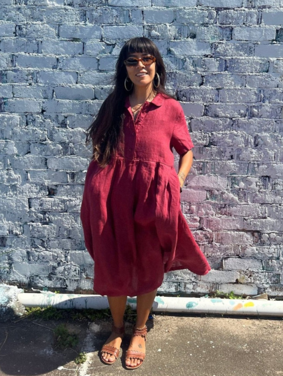 MONTAIGNE PARIS - Vianne Linen Dress with Pleats and Side Pockets