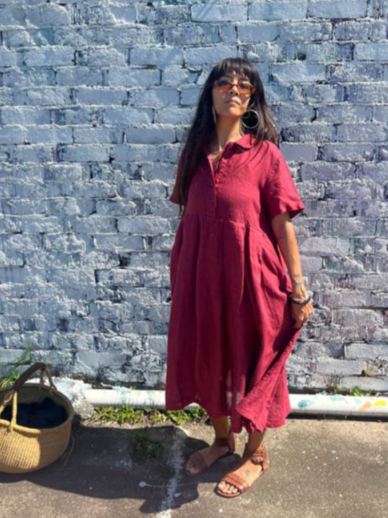 MONTAIGNE PARIS - Vianne Linen Dress with Pleats and Side Pockets