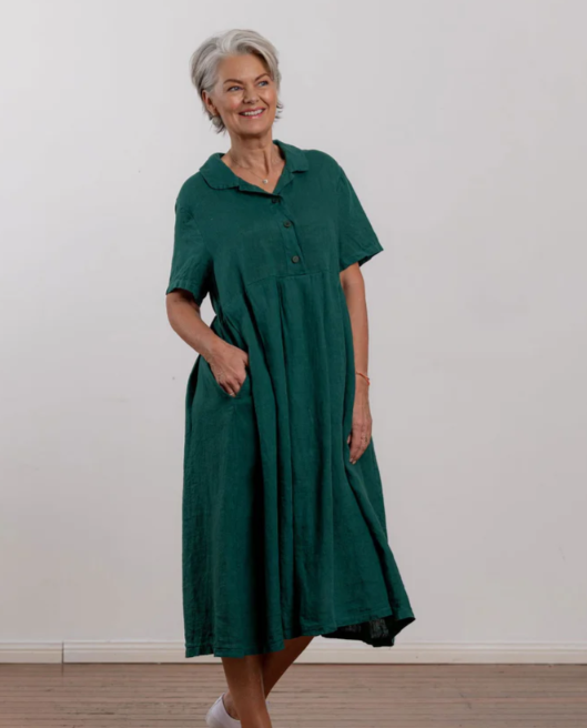 MONTAIGNE PARIS - Vianne Linen Dress with Pleats and Side Pockets