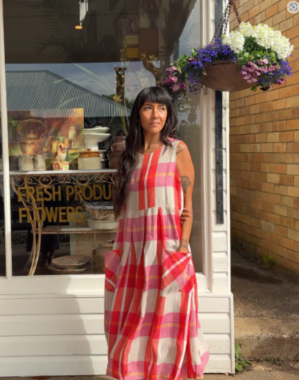 MONTAIGNE PARIS - Sartene French linen dress in Orange check