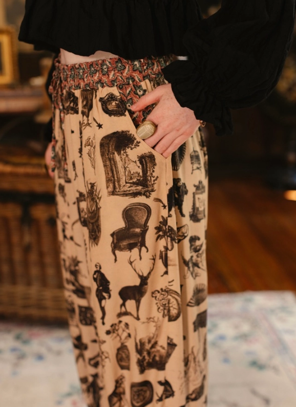 Market of Stars - Curiosities Cropped Poet Pant w/ Neutral Whimsical Print
