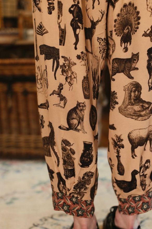 Market of Stars - Curiosities Cropped Poet Pant w/ Neutral Whimsical Print