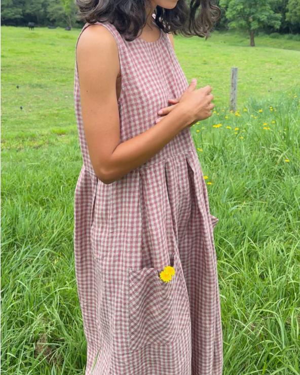 MONTAIGNE - Sartene French Linen Dress in Gingham