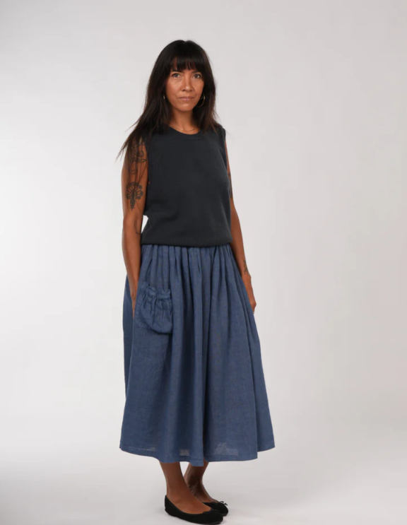 MONTAIGNE PARIS - Transeasonal Linen Skirt with Front Pocket