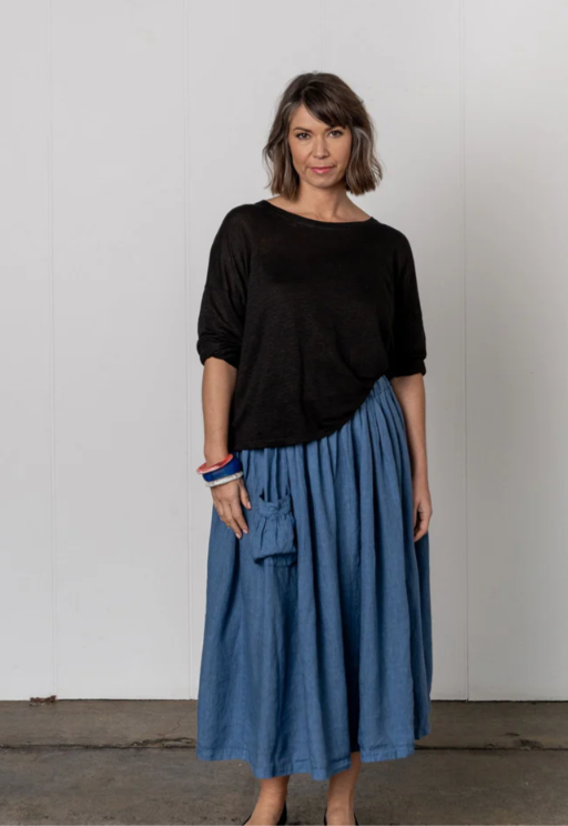 MONTAIGNE PARIS - Transeasonal Linen Skirt with Front Pocket