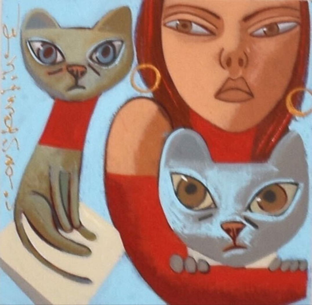 Constantine Popov - Amelia with Cats ORIGINAL ARTWORK